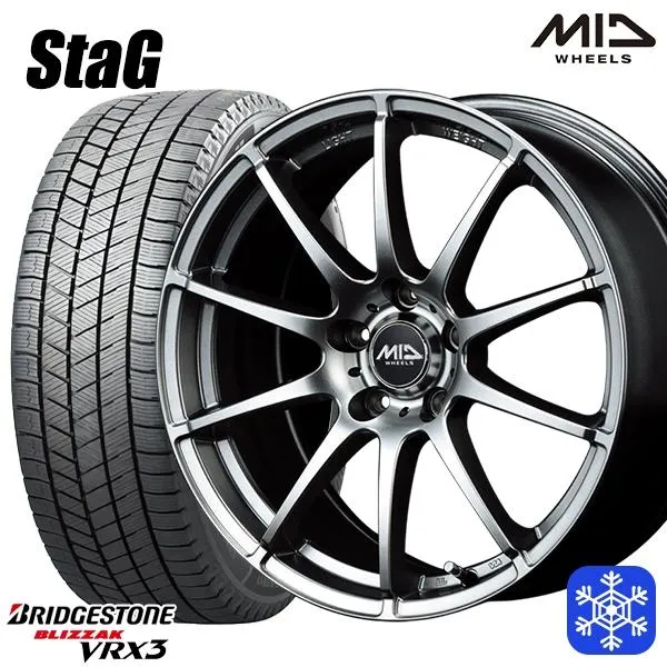 215/65R16インチ ブリヂストン ブリザック VRX3 5H114.3 スタッドレスタイヤホイールセット MID スタッグ MG