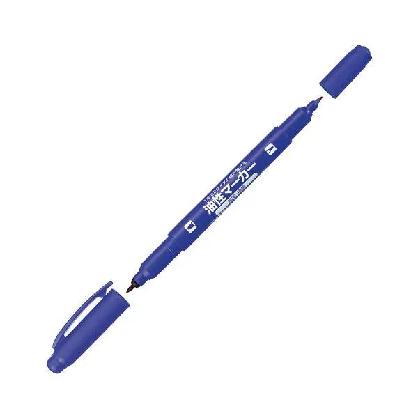 (まとめ) コクヨ 再生樹脂油性マーカーツイン細字+極細 青 PM-41B 1セット(10本) 〔×5セット〕