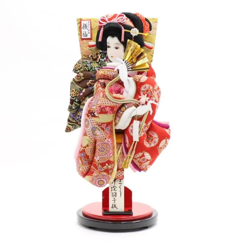 アウトレット品 正月飾り 羽子板セット 押絵振袖羽子板スタンド飾り 23号 赤 立体振袖 26a-ya-0782