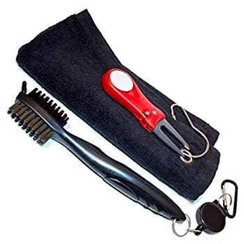 【中古】【輸入品・未使用】ゴルフクリーニングブラシDivot Toolタオルコンボ ブラック