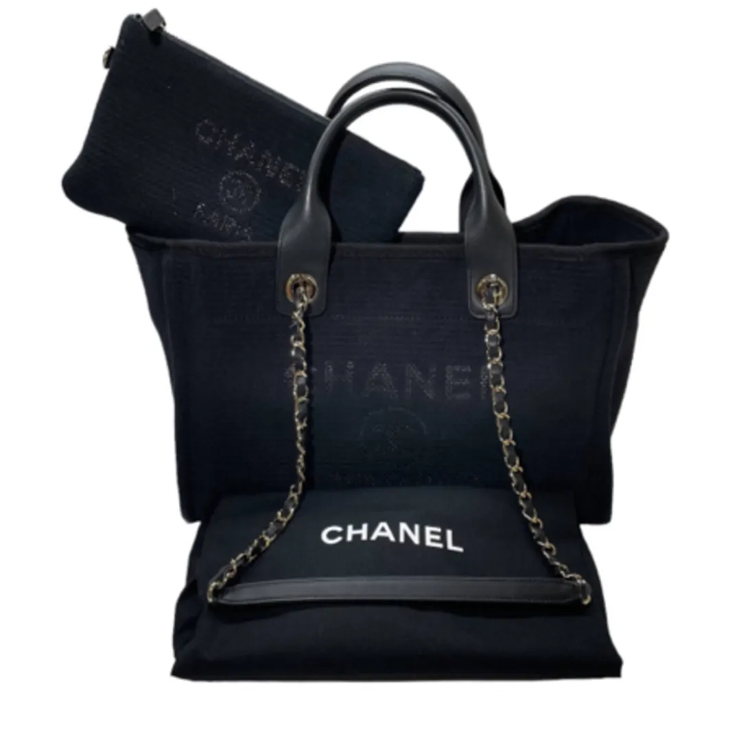 使用感有シャネルルドーヴィルスモールショッピングトート黒ショルダー CHANEL