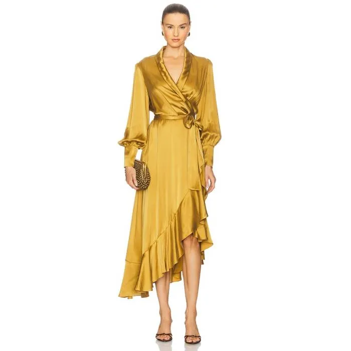 ジマーマン Zimmermann 【 Silk Wrap Midi Dress Women Olive 】 wrap ラップ ドレス レディース olive オリーブ