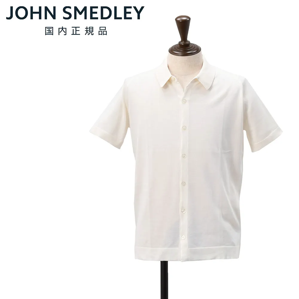 ジョンスメドレー JOHN SMEDLEY 半袖ニットシャツ メンズ カーディガン FOLKE ウェルトヘム仕様 シーアイランドコットン オフホワイト 国内正規品