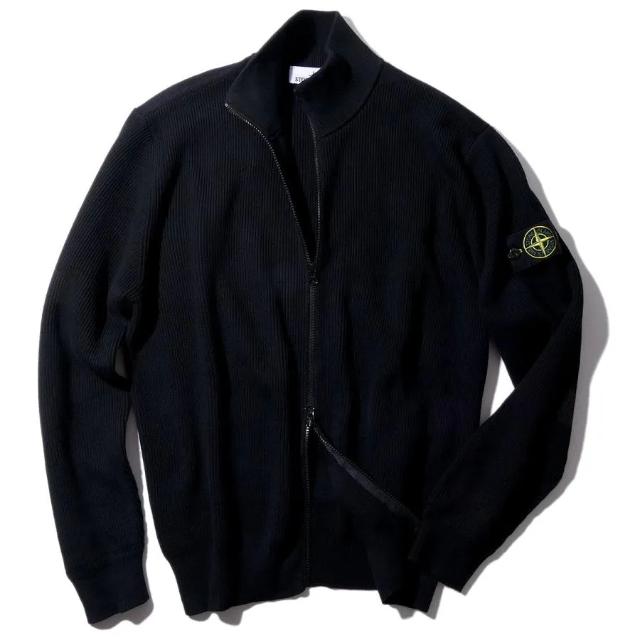 ストーンアイランド ジップアップ ニットカーディガン 5100126 V0029ブラック STONE ISLAND リブ編み ORGANIC COTTON メンズ ブランド  2026SS 2026年春夏