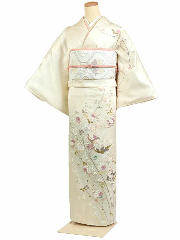 【レンタル】【訪問着 京友禅 クリーム系 桜花・四季花】正絹 訪問着レンタル 訪問着セット レンタル訪問着 着物レンタル 貸衣装 結婚式 入学式 卒業式 お宮参り 七五三 お母さん ママ 母親 パーティー 結納 お茶会 安い 往復送料無料 h994
