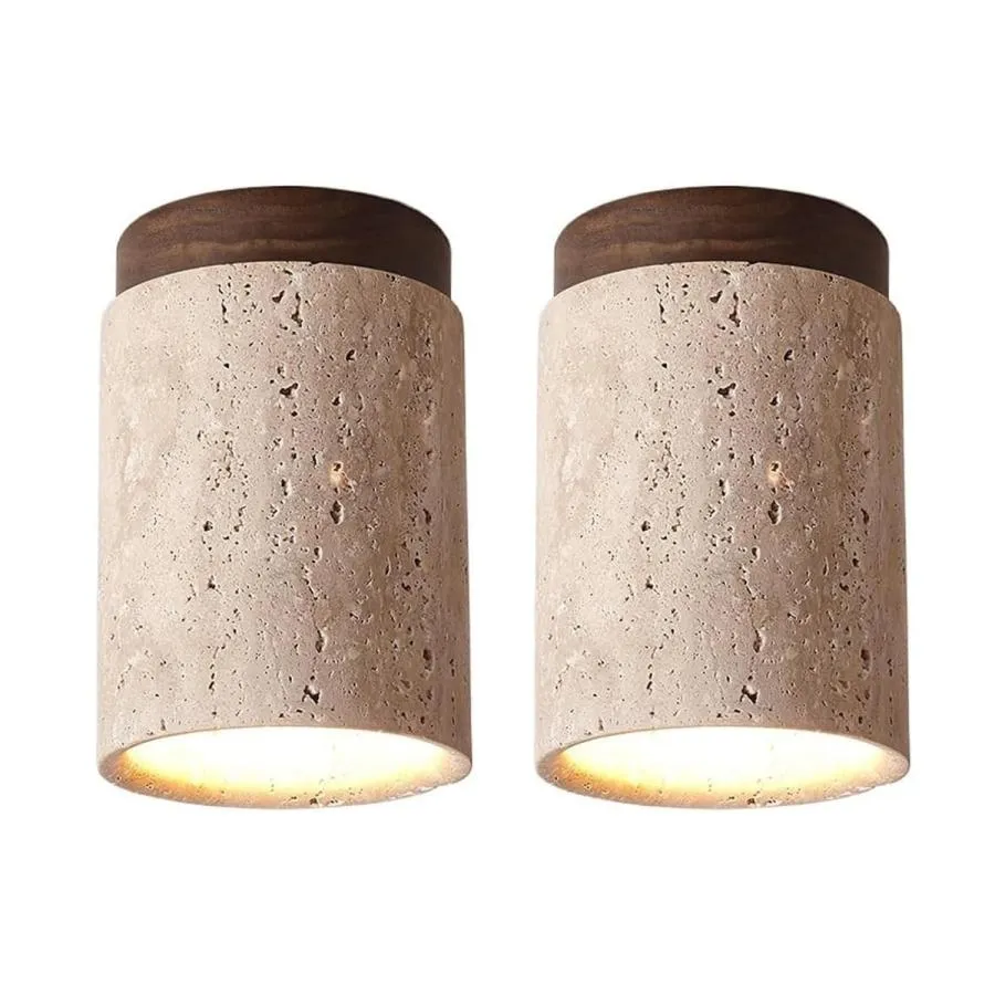 【並行輸入品】 2 Pack Modern Travertine Flush Mount Ceiling Lights, Minimalist