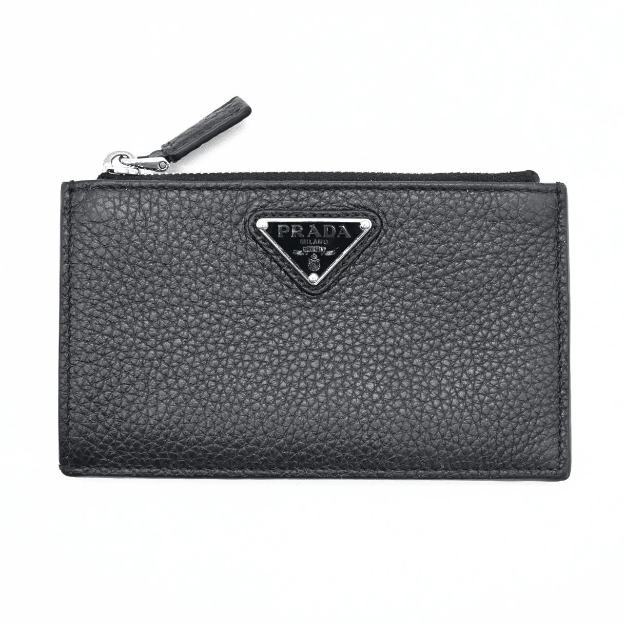 【美品】PRADA プラダ ファスナー付 ヴィッテロダイノレザー カードケース ブラック コインカードホルダー 2MC086 黒 小物入れ クレジットカード入れ パスケース ユニセックス メンズレディース フラグメントケース(30431)【中古】