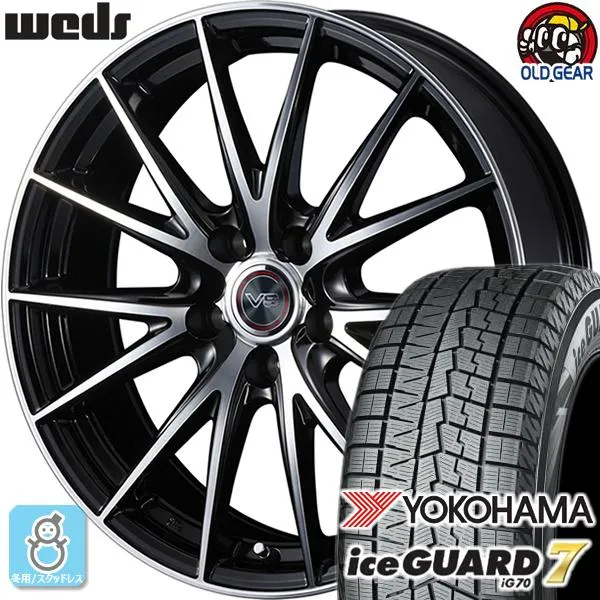 185/60R15 ヨコハマ アイスガード7 ig70 スタッドレスタイヤホイール 新品 4本セット ウェッズ シェイクダウン VS2 15インチ 5H100 ブラックポリッシュ(BKP)