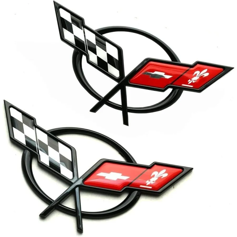 【並行輸入品】フロントノーズ\u0026リアデッキリッド クロスフラッグ エンブレムバッジ 交換用 1997 2004 コルベット C5 (ブラックレッド
