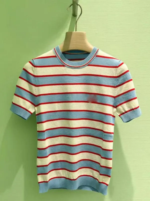 おしゃれ ニット Tシャツ レディース 春夏 刺繍 配色 クルーネック 短袖 トップス 女性用 軽量 伸縮性 吸湿速乾 コットン混 ビッグシルエット カジュアル 普段使い