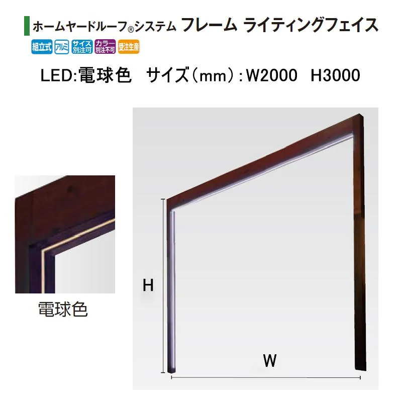 タカショー ホームヤードルーフ システムフレーム ライティングフェイス ローボルト12V (LED:電球色 サイズ:W2000 H3000) ※フレームカラー選択