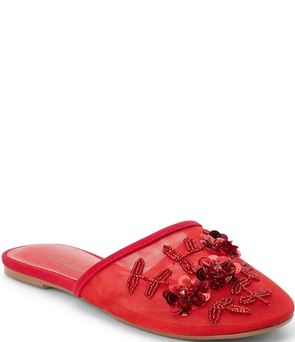 マチス レディース シューズ パンプス フラワー柄 メッシュ フラワー Matisse Maven Floral Applique Mesh Flat Mules Red レッド