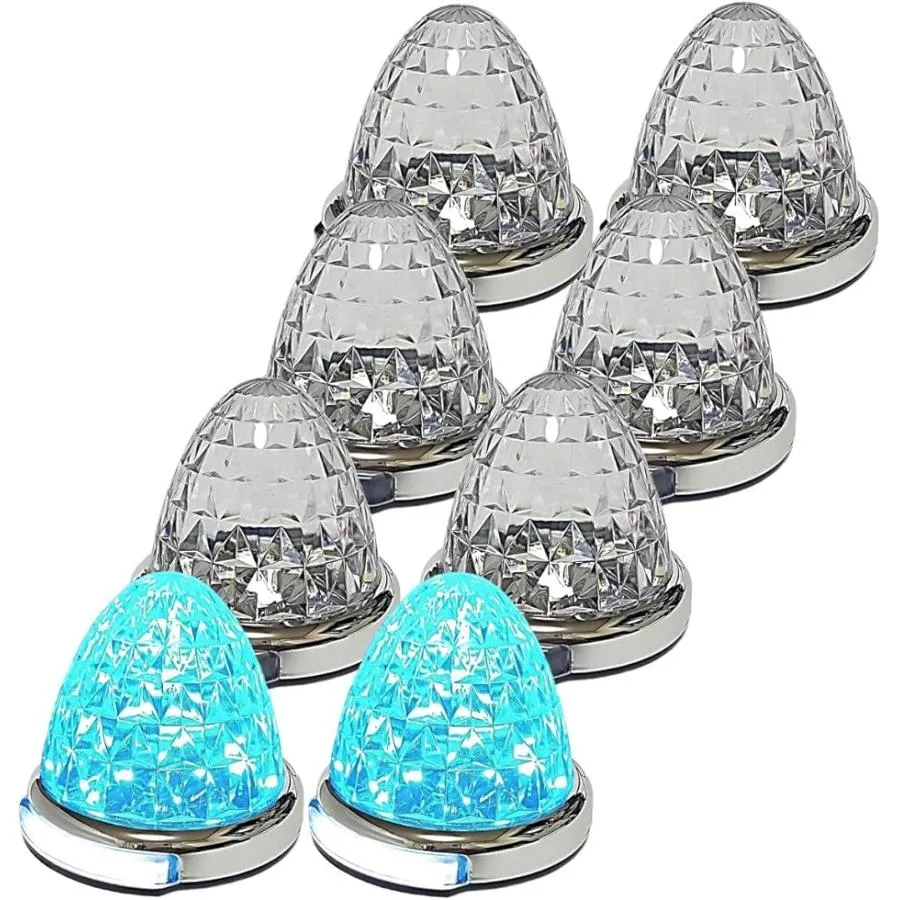 【互換品】 カスタマイズ 12V 24V トラック用 LED マーカーランプ 路肩灯機能付 サイド 汎用(アイスブルー,  8個セット)