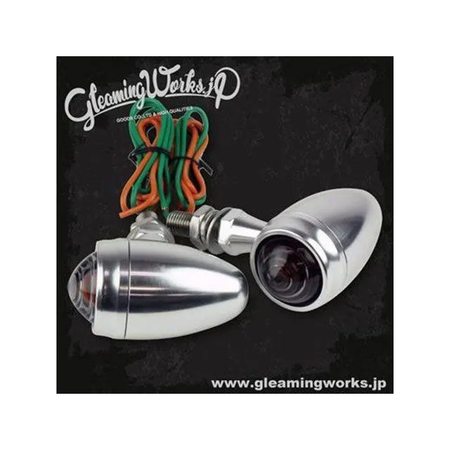 グリーミングワークス ハーレー汎用 Billet Winker - Smooth Bullet ガラスレンズ カラー シルバー/スモーク GLEAM…