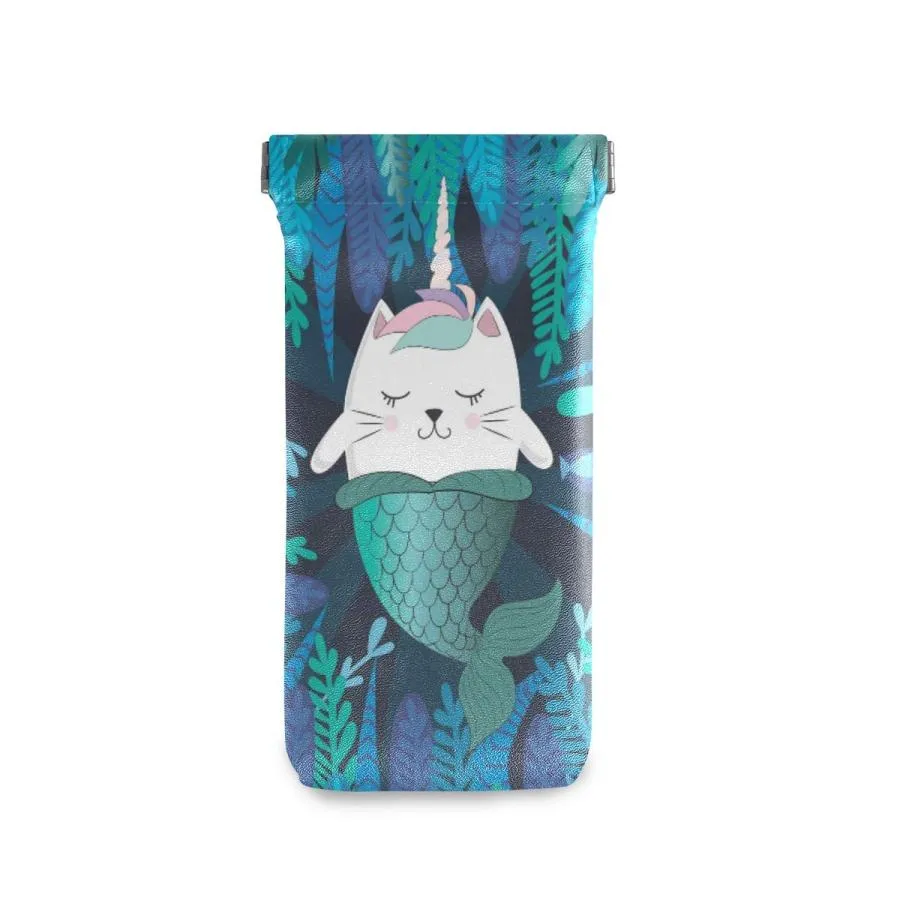 【並行輸入品】AUUXVA Sunglasses Pouch Palm Leaves Cat Mermaid Squeeze Top Glas