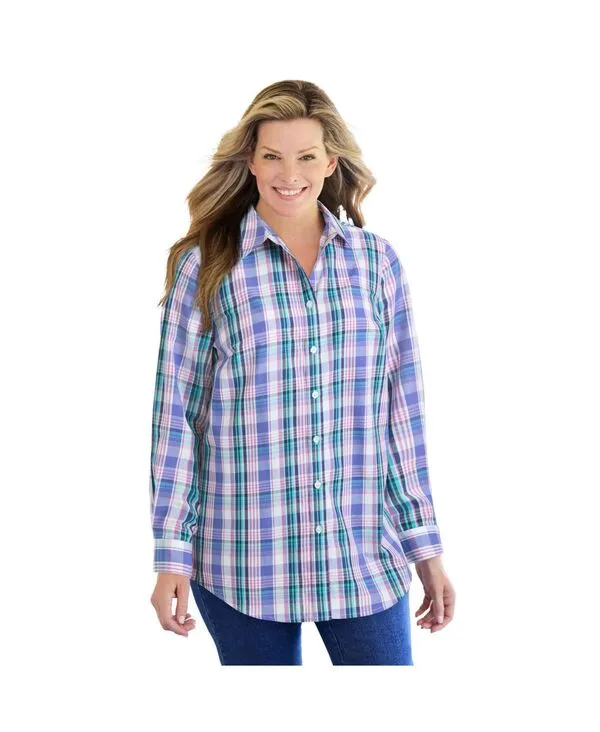 ウーマン ウィズイン レディース トップス シャツ プラスサイズ Woman Within Plusize Perfect Long Sleeve Shirtulipurple charming plaid パープル
