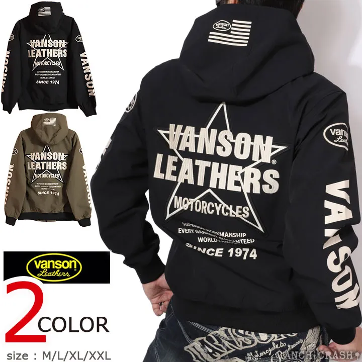 48h限定pMAX17倍!5/28pm23:59迄 VANSON ロゴ＆スター 三層ストレッチ パーカー NVSZ-2603 バンソン 刺繍 ワッペン