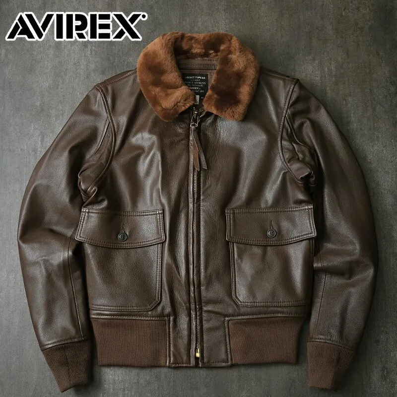 AVIREX アビレックス #7834950008(6101027)  G-1 レザー フライトジャケット MIL-J-7823D G1 メンズ 男性 革ジャン 本革 皮 ゴート やぎ 山羊 ムートン ボア