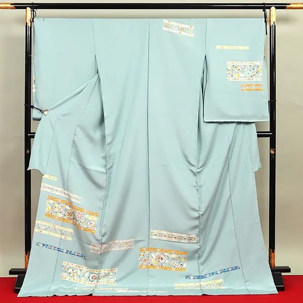 和遊館 即決eha3051 逸品 白木染匠 手描友禅 高級 訪問着 更紗 水色系 お仕立て付き