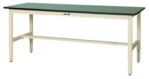 ●u.ヤマキン/山金工業【SWRA-1875-GI】ワークテーブル 300シリーズ 高さ調整タイプ H600～H900 塩ビシート天板(グリーン) アイボリー 組立式