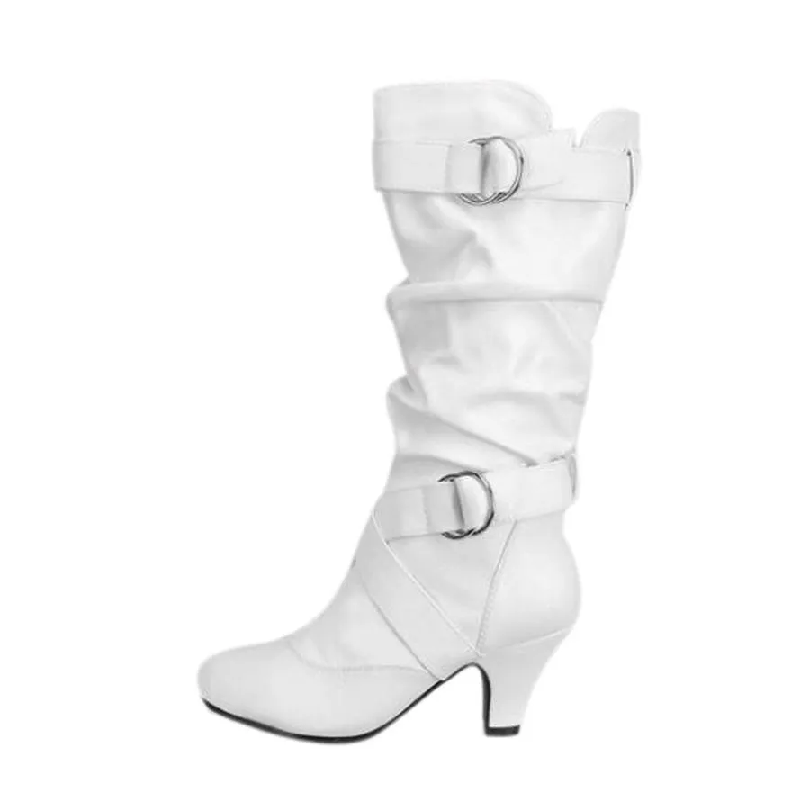 【並行輸入品】SBGMoSJ Knee High Boots Leather Faux Winter White Ankle Boots fo