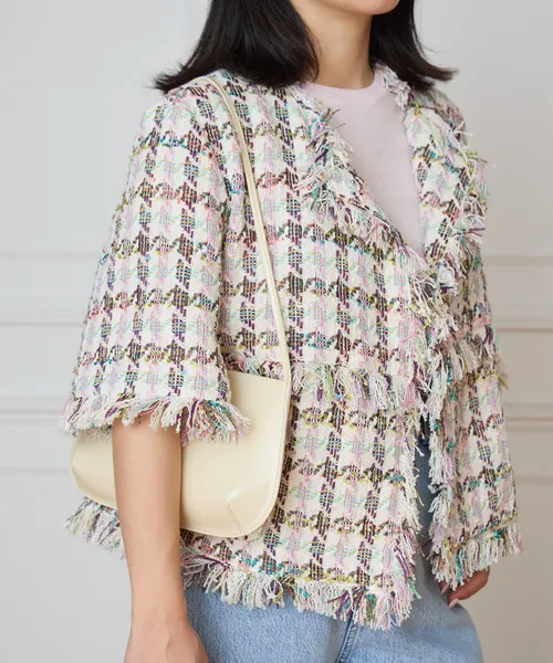 コート アウター IENA LA BOUCLE LINTONカラーツィードボレロジャケット レディース