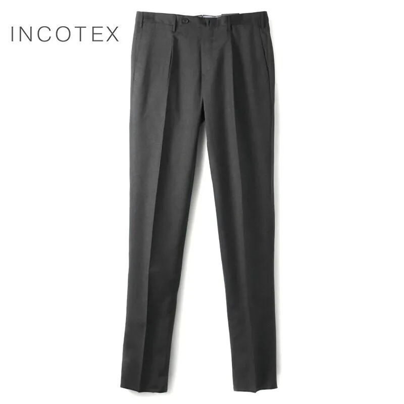 INCOTEX / インコテックス Super100'sウールトロピカル1プリーツパンツ31型/SLIM FIT(1T0031/5006B) （チャコールグレー）