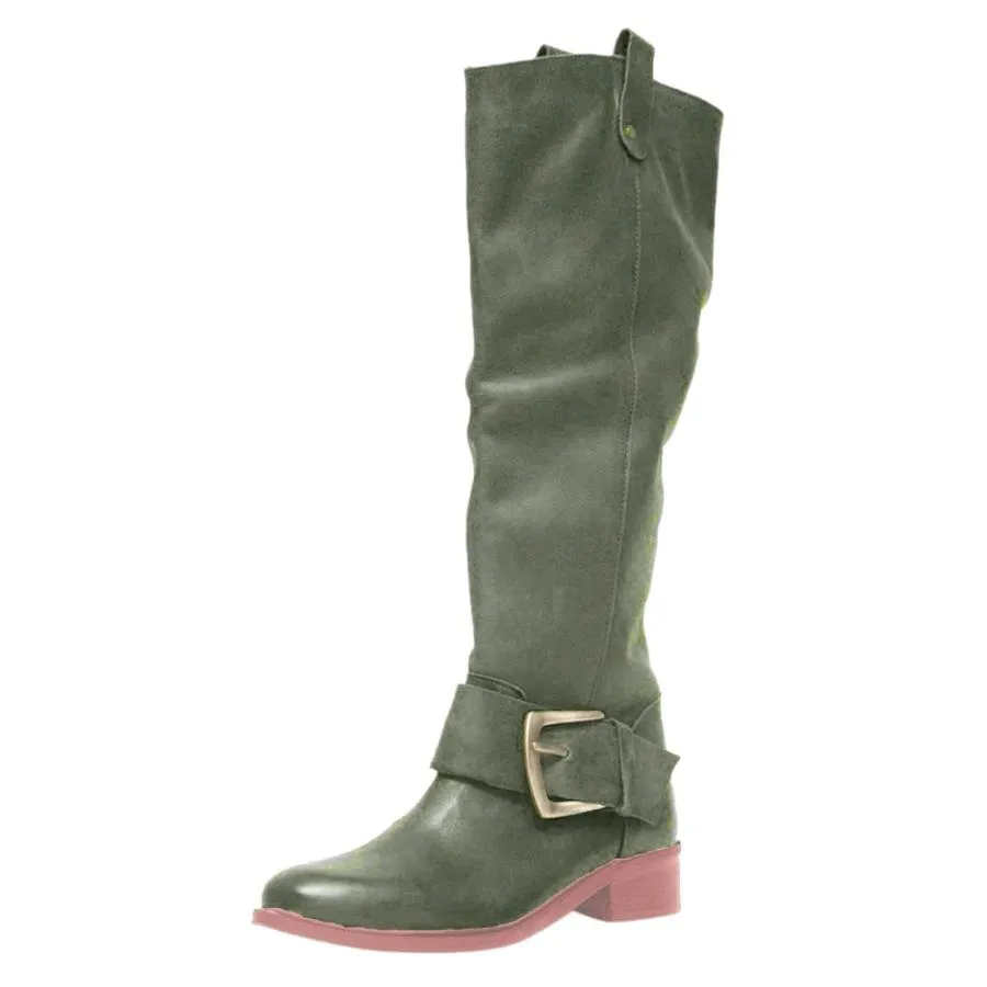 【並行輸入品】BADHUB Women Wide Calf Knee High Boots Low Stacked Heel Riding C