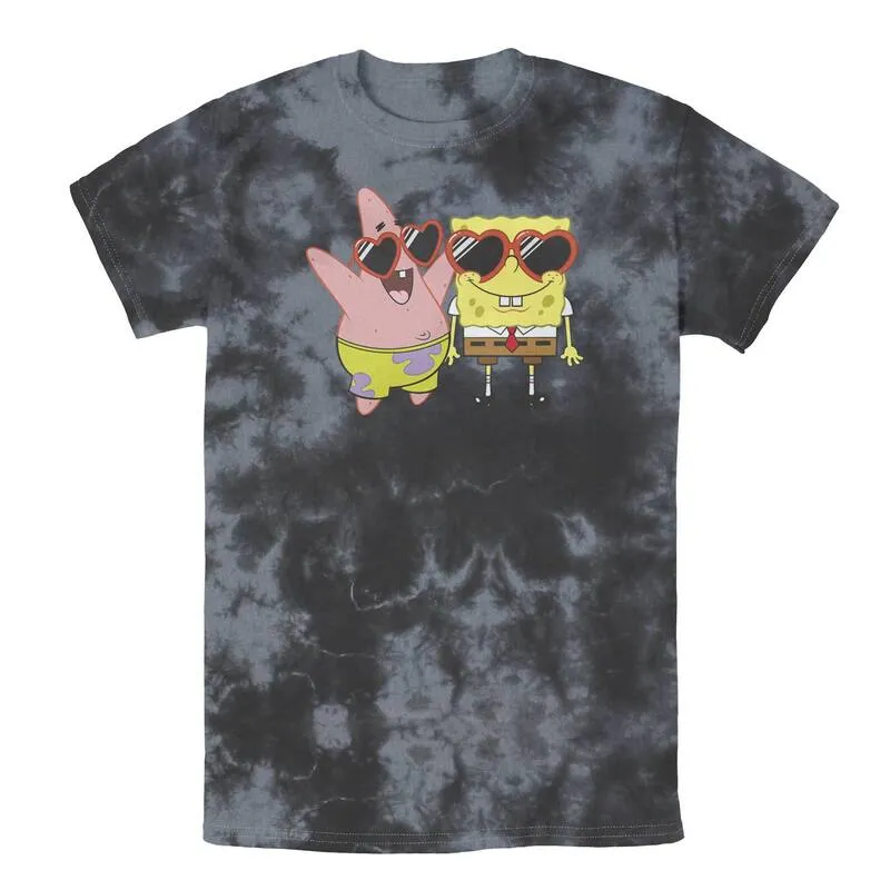 アニメキャラクター メンズ トップス Tシャツ パンツ Licensed Character MenpongeBob SquarePants \u0026 Patrick Heart Glasses Tee Black Charcoal ブラック