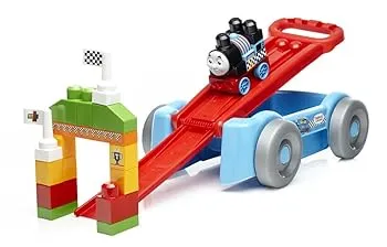 【中古】フィッシャープライス 1才からのメガブロック トーマスを走らせて遊ぼう! 2WAYレーシングワゴン 21ピース DXH57