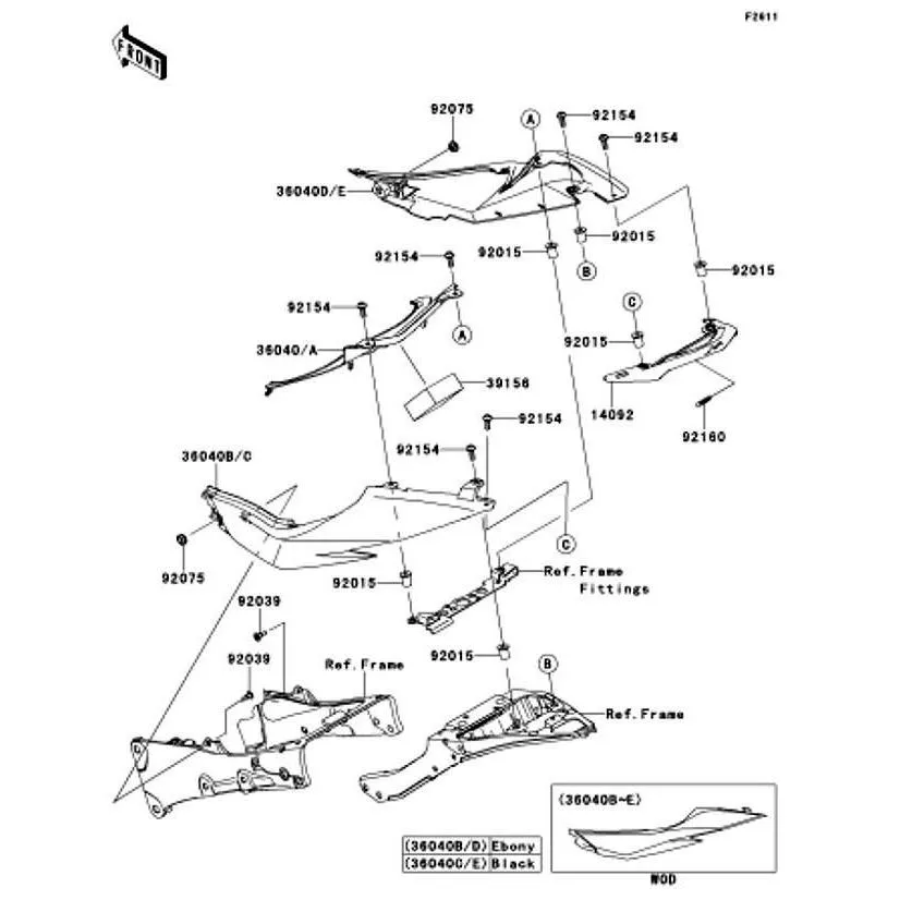 Kawasaki カワサキ 純正部品 36040-0133-45L カバー(テール)、LH、エボニー