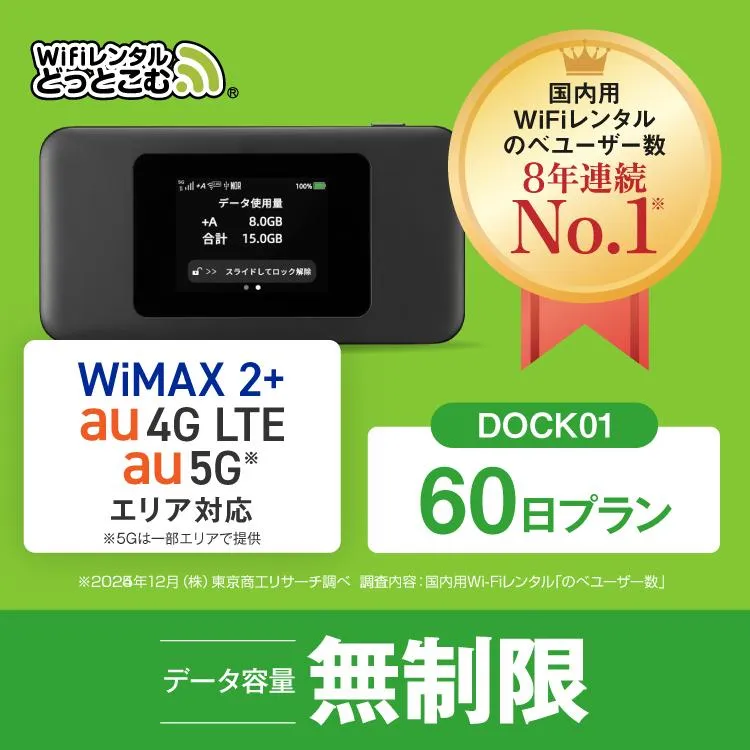 ポケットwifi レンタル 60日 無制限 5G レンタルwifi wifi レンタル UQWiMAX au Dock01