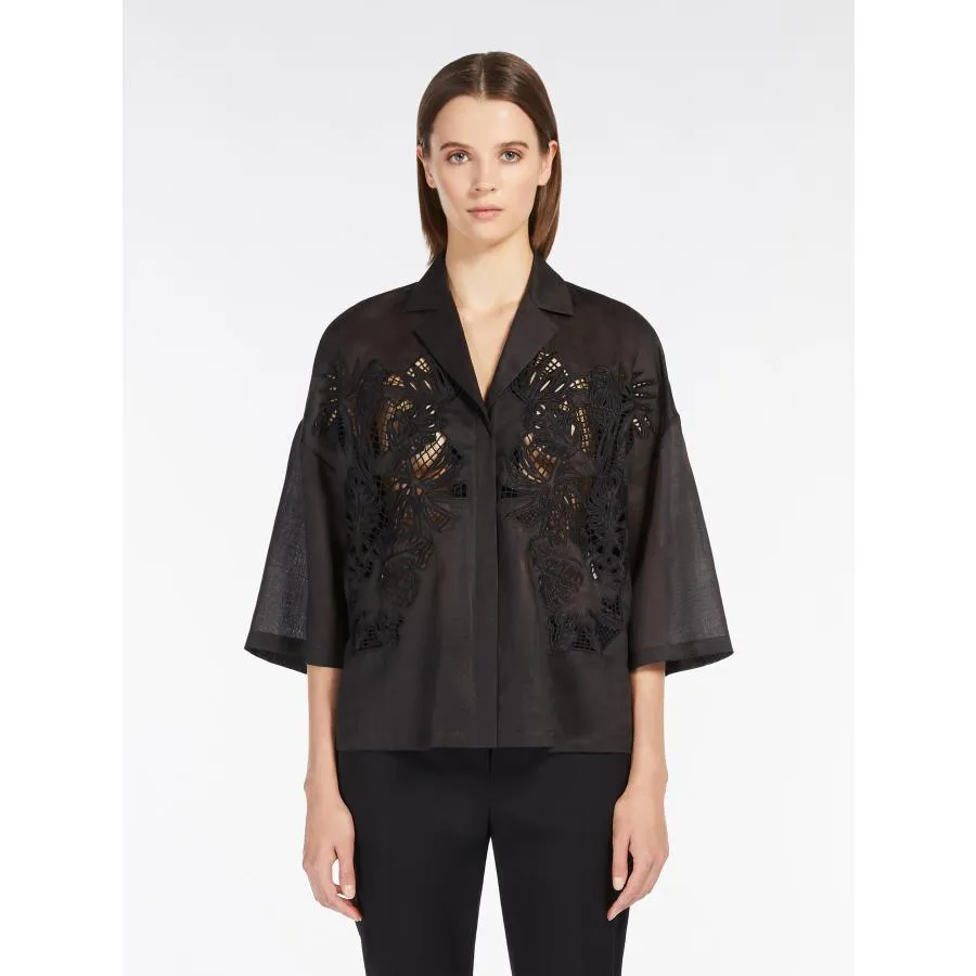 【セール40%OFF】MAX MARA STUDIO  レディース ラミーレースクロス ボクシーシャツ ‘ブラック`LEGNO- SHIRT