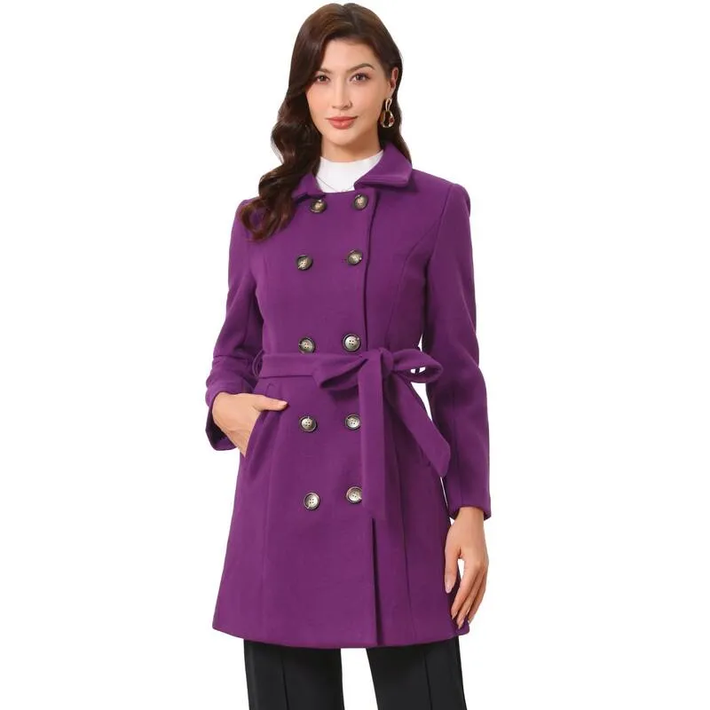 アレグラ ケー レディース アウター ジャケット・ブルゾン ボタンダウン コート ダウン ALLEGRA K Winter Coat for Women Peter Pan Collar Double Breasted Slant Pocket Button Down Belted Pea Coats Purple パープル