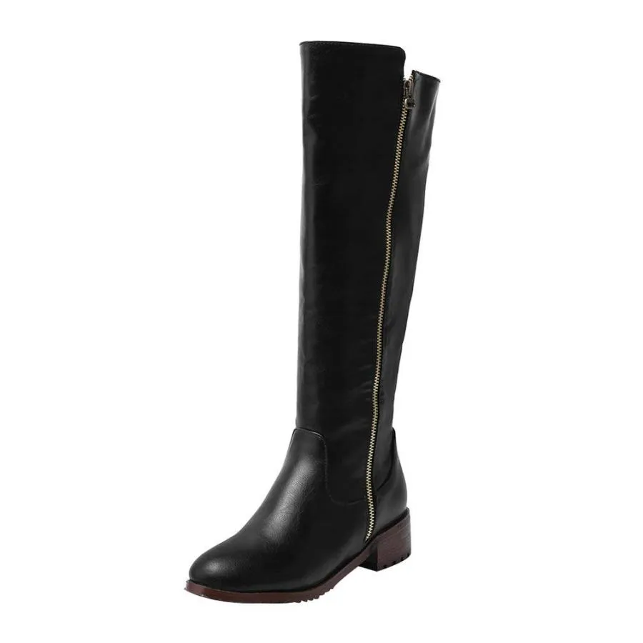 【並行輸入品】LUXMAX Womens Mid Block Heel Knee High Zip Up Riding Boots Size