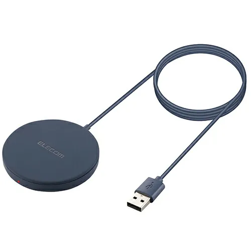 クリスマス スマホ pc LAN デジタル パット 情報 スタンド ケース ルーター 周辺 スマホ パーツ アクセサリー  デジタル関連  | エレコム ワイヤレス充電器 5W マグネット内蔵 卓上 ケーブル一体型 iPhone Airpods 1m ネイビー W-MA01NV