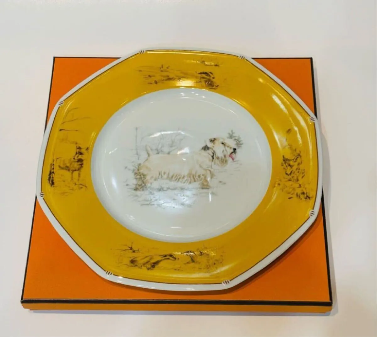 HERMES エルメス シャスシリーズ 犬 プレート 皿 食器 イエロー