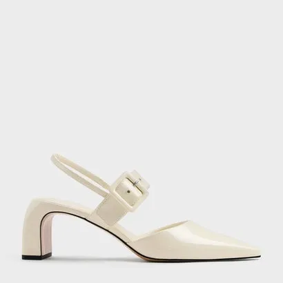 チャールズ アンド キース CHARLES \u0026 KEITH ツートーン バックルポインテッドスリングバックパンプス （Butter）