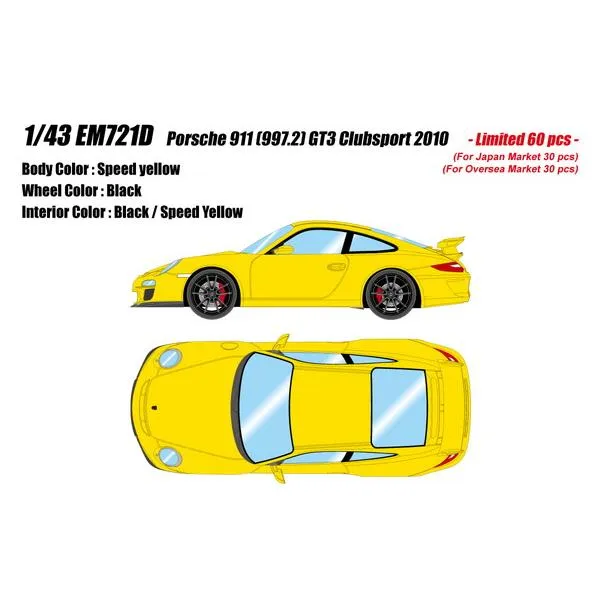 EIDOLON 1/43 ポルシェ 911(997.2) GT3 クラブスポーツ 2010 スピードイエロー 完成品ミニカー EM721D