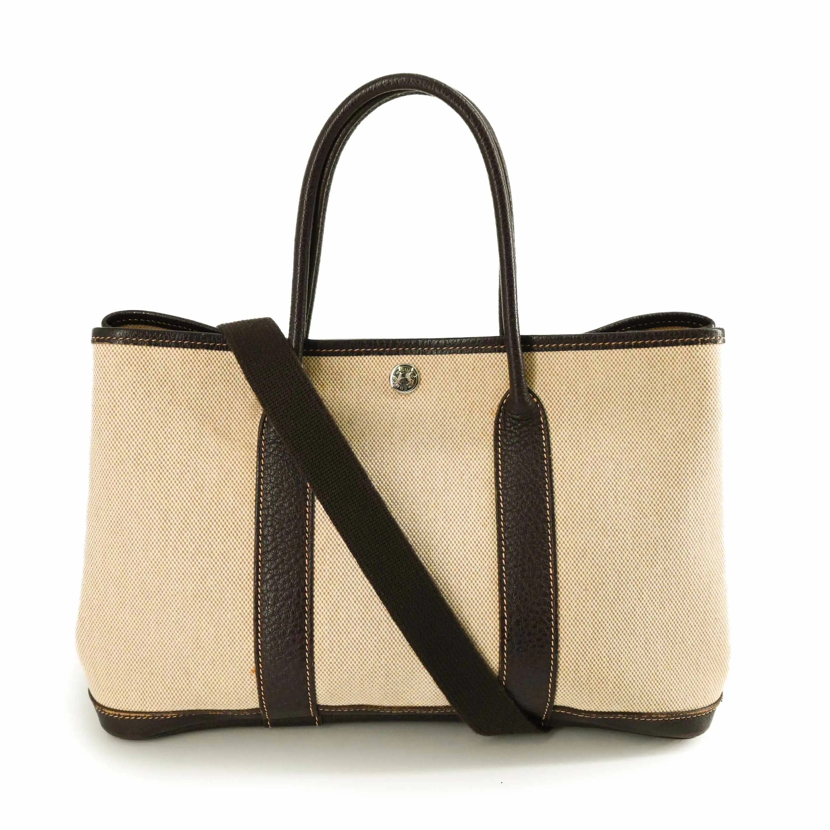 【美品】HERMES エルメス ガーデンパーティ TPM 30 ハンドバッグ トート ネゴンダ レザー トワルアッシュ ベージュ ブラウン 茶 □I ストラップ付き