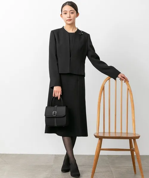 セレモニースーツ セットアップ 「喪服・礼服」「前ファスナー」ノーカラージャケット＆シンプル レディースワンピース/ブラックフォーマル レディース