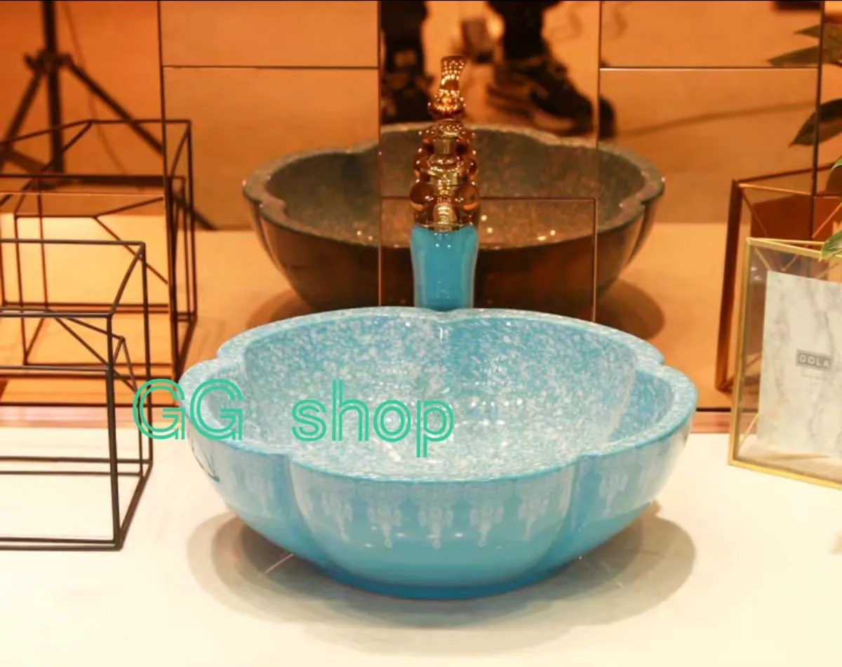 A023562洗面ボウルセット 洗面ボール 陶器 手水鉢 手洗器 手洗い鉢 洗面器 蛇口．排水金具付き