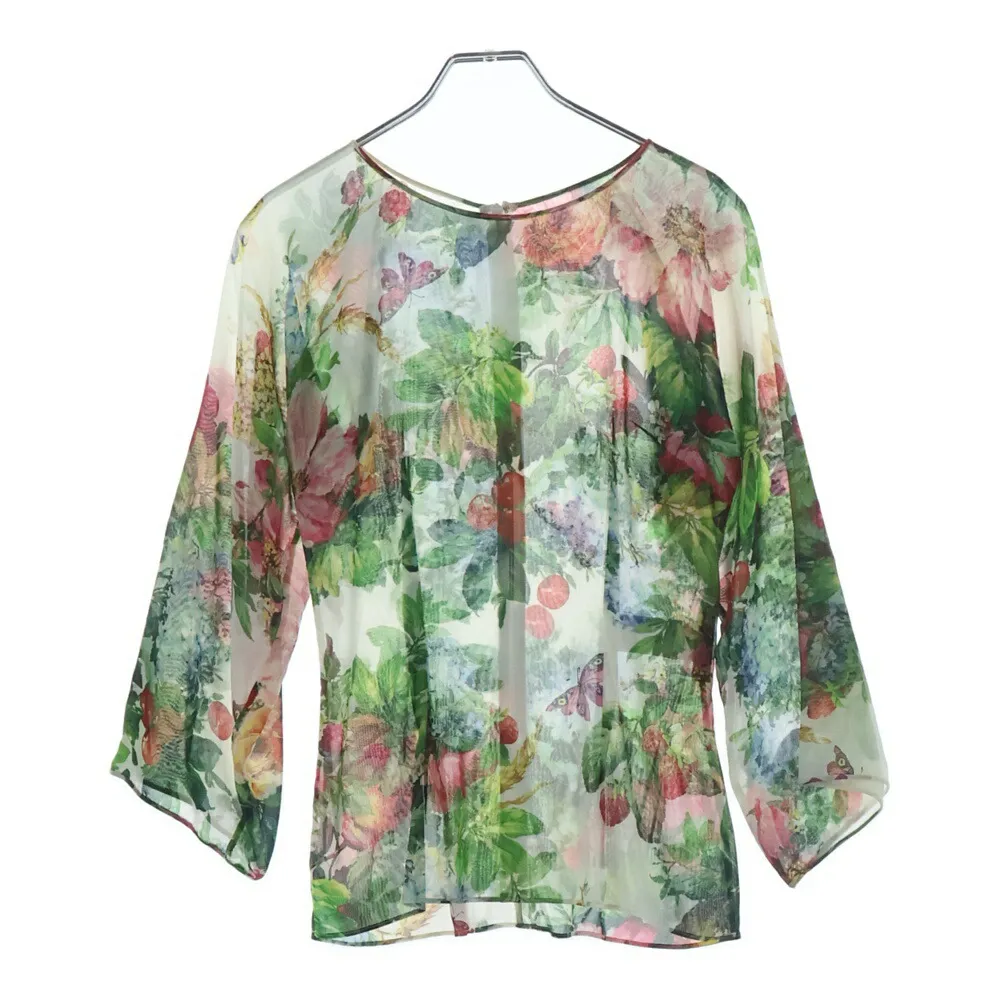 DOLCE \u0026 GABBANA(ドルチェアンドガッバーナ) サイズ:36 フラワー総柄プリント シルク 長袖トップス ホワイト レディース F789VT【中古】【程度A】【カラーホワイト】【取扱店舗BRING THRIFT CLOSET 幕張店】