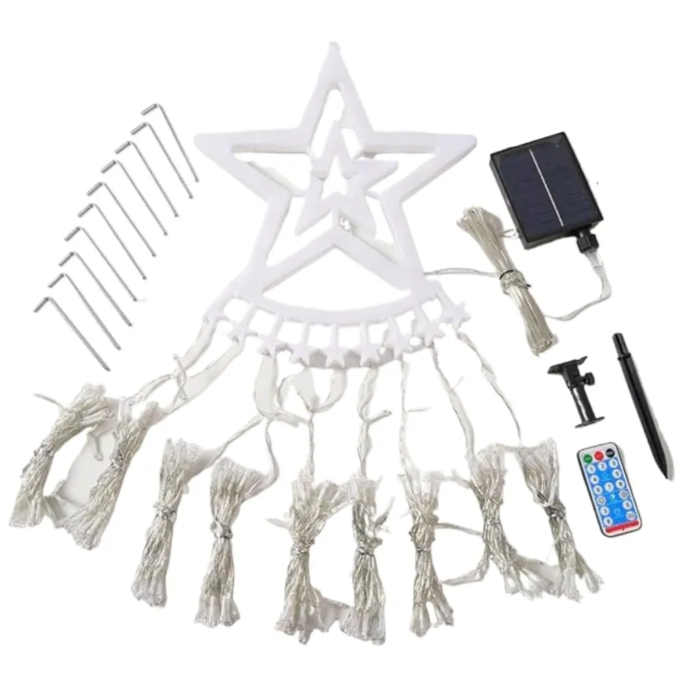 イルミネーション ライト LED 350球 ドレープライト クリスマス イルミネーション ソーラー式 防水 屋外 屋内 店舗 家庭 星モチーフ ツリー 飾り付け 8モード リモコン付 タイマー機能 電飾 飾り ライト ストリップライト 自動点灯 消灯 パーティー