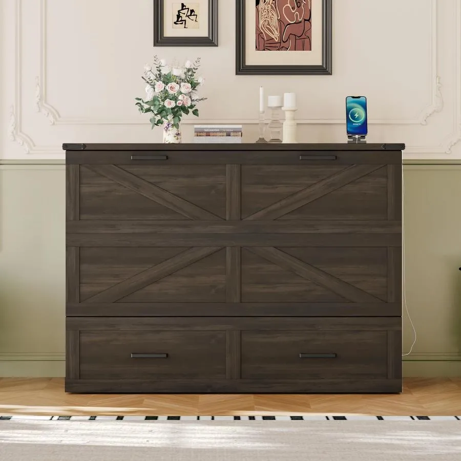 【並行輸入品】 LZ LEISURE ZONE Full Size Murphy Bed, Farmhouse Murphy Cabinet B