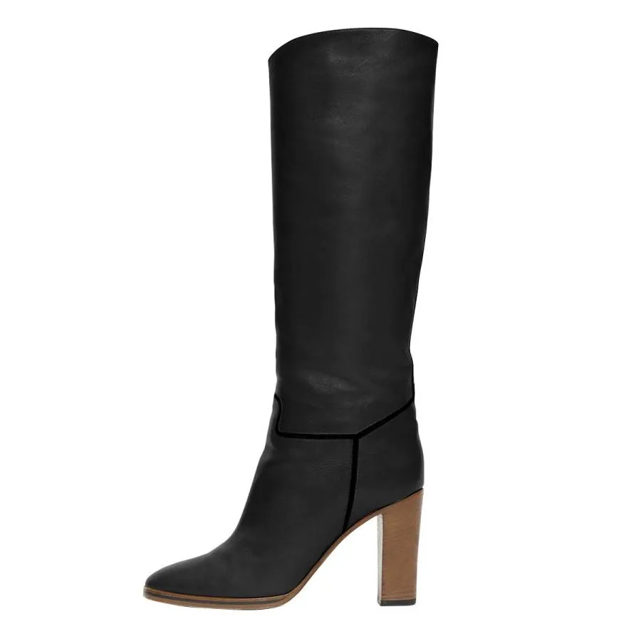 【並行輸入品】FSJ Women Round Toe Wide Calf Knee High Boots High Stacked Chunk