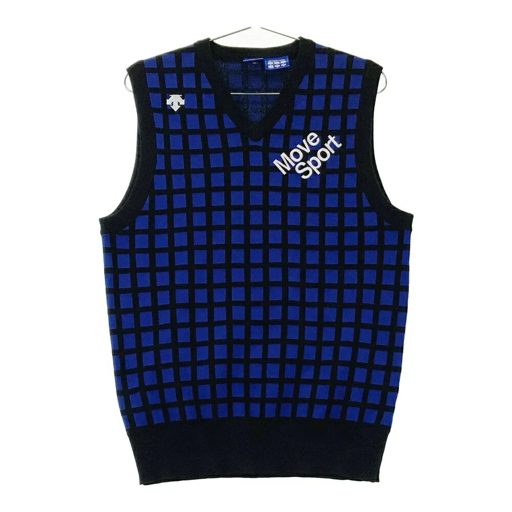 DESCENTE GOLF デサントゴルフ  ニットベスト チェック柄 ブルー系 M 【中古】ゴルフウェア メンズ