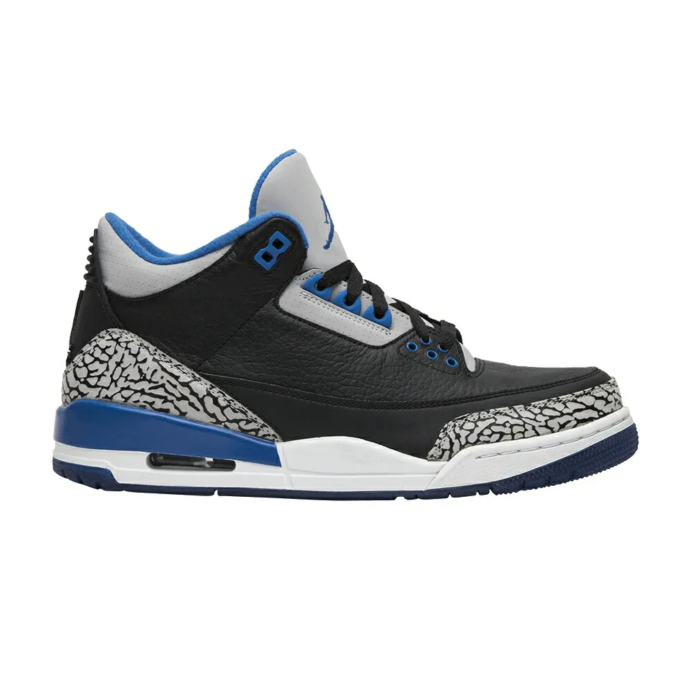 ナイキ 黒色 ブラック 青色 ブルー 灰色 グレー エアジョーダン PORT BLUE スニーカー メンズ AIR JORDAN AIR JORDAN 3 RETRO / BLACK SPORT BLUE WOLF GREY