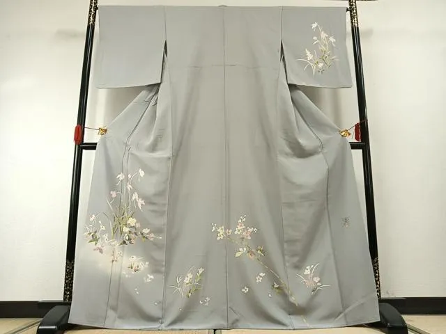 平和屋着物●京加賀友禅 百貫石峰 訪問着 草花文 暈し染め 正絹 逸品 AABG4836fy
