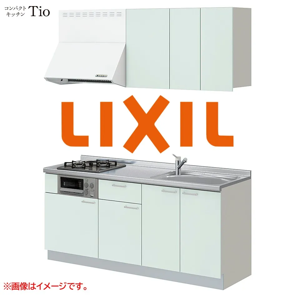 間口1800mm 1口ガスコンロ ミニキッチン コンパクトキッチン コンログリルレス LIXIL リクシル Tio ティオ 壁付I型 扉デザイン グループ1 B4シリーズ 単色(つや消し) カラー(ノールグリーン) ハンドル取手【送料無料】
